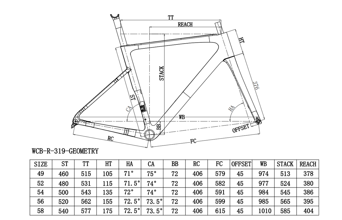 WCB-R-319 Road Bike Frame Product Diagram