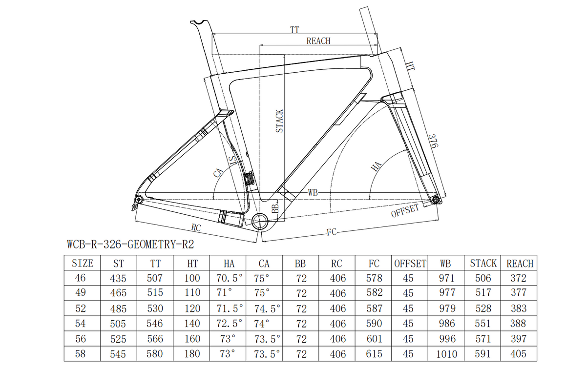 WCB-R-326 Road Bike Frame Product Diagram