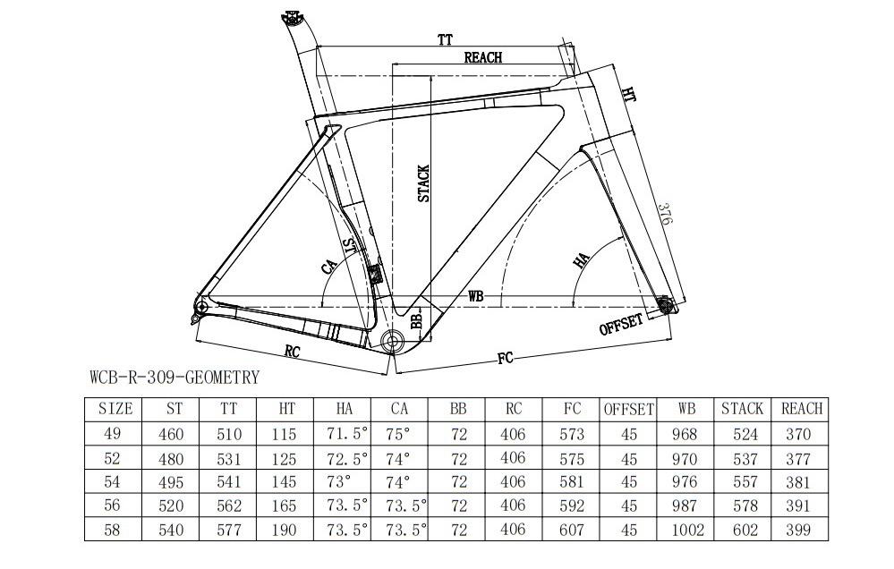WCB-R-309 Road Bike Frame Product Diagram
